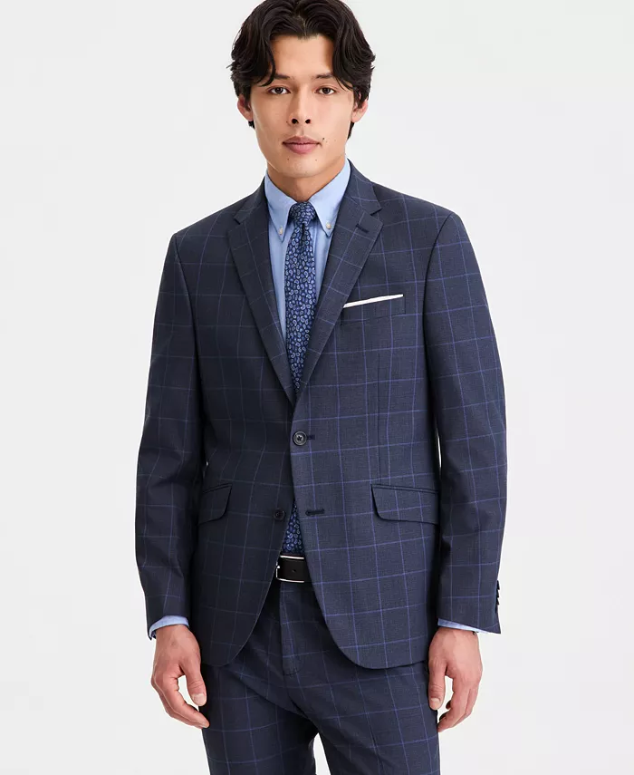 Men's Windowpane Slim-Fit Techni-Cole Suit Separates Jacket