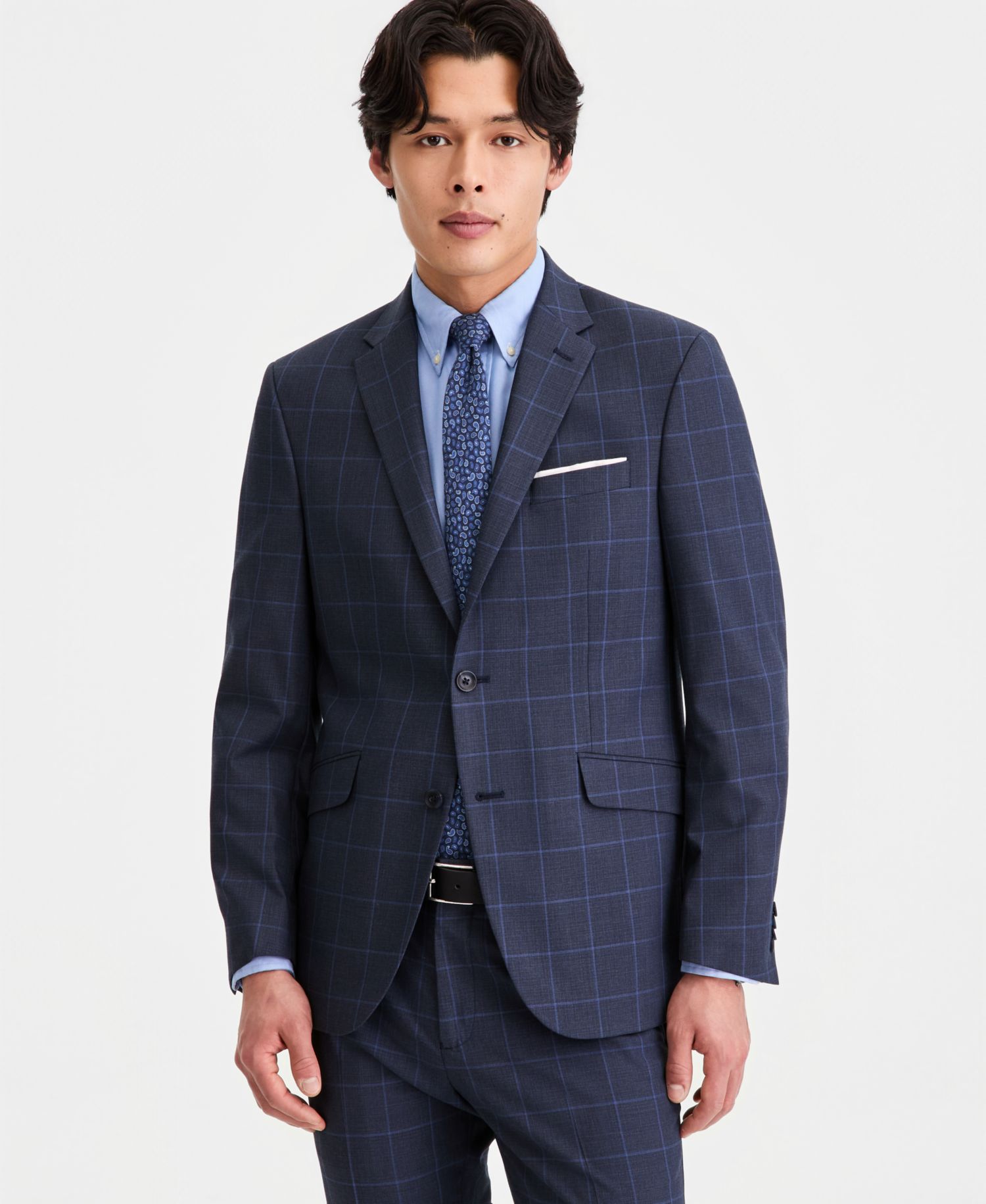 Men's Windowpane Slim-Fit Techni-Cole Suit Separates Jacket