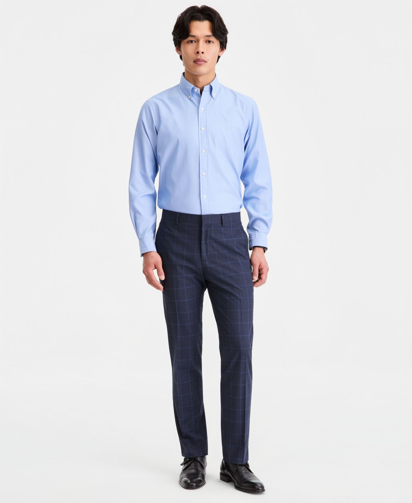 Мужские брюки Kenneth Cole Reaction Windowpane Slim-Fit Techni-Cole Suit Separate, цвет: Тёмно-синий / Синий — фото 1
