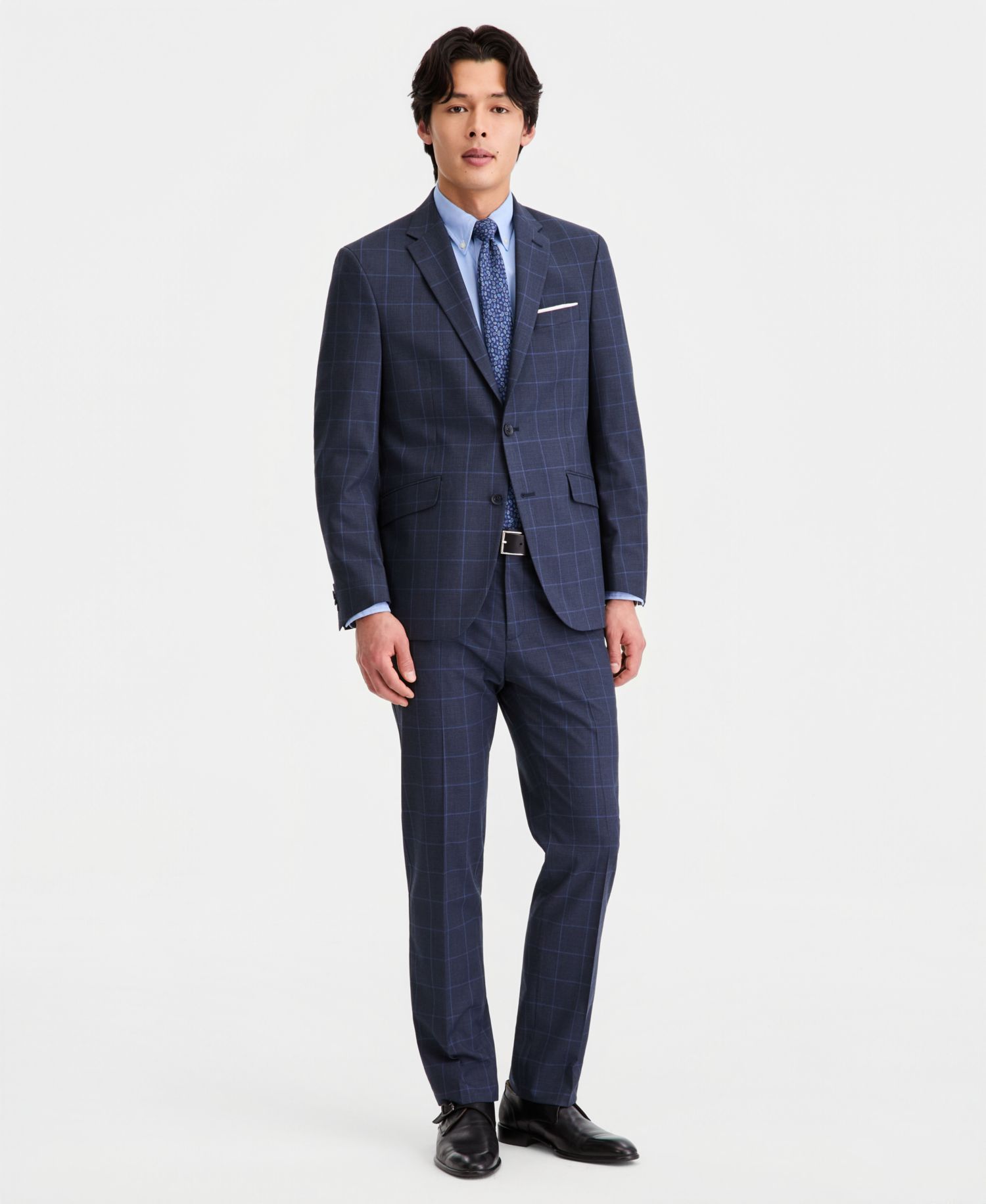 Men's Windowpane Slim-Fit Techni-Cole Suit Separate Pants