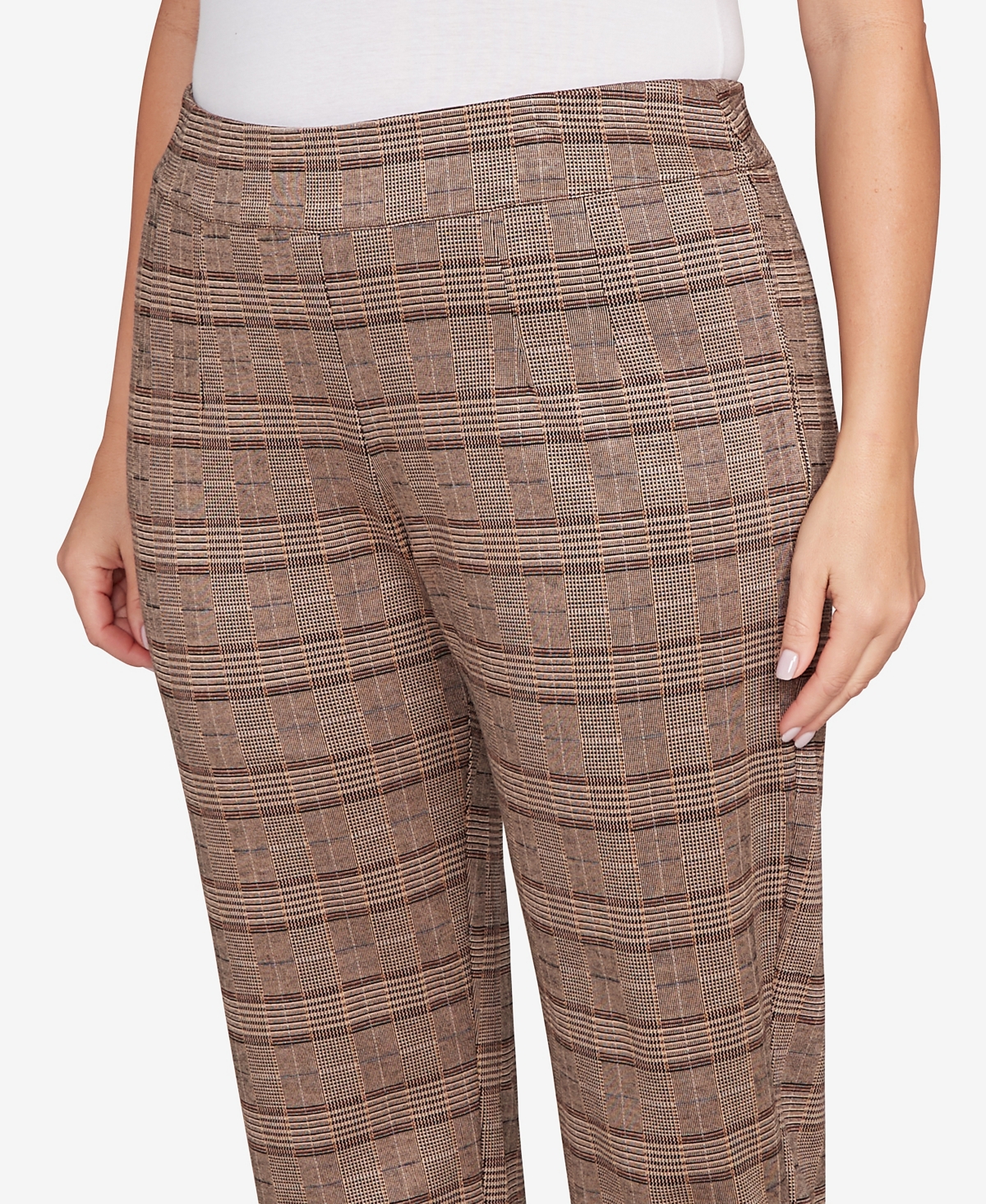 Hearts Of Palm Plus Size Pull On Plaid Pants In Brown