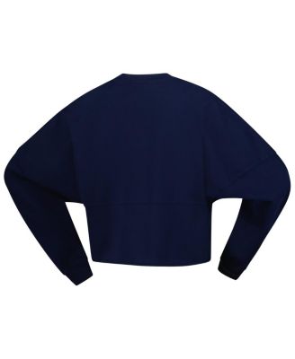 Women's Navy Indiana Fever Jumbo Print Oversized Cropped Long-Sleeve T-Shirt