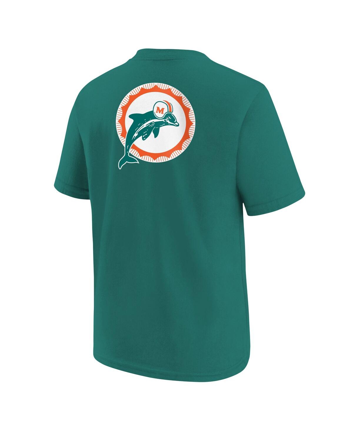 Nike Big Boys And Girls Aqua Miami Dolphins Rewind Front Back Essential T-shirt In Green