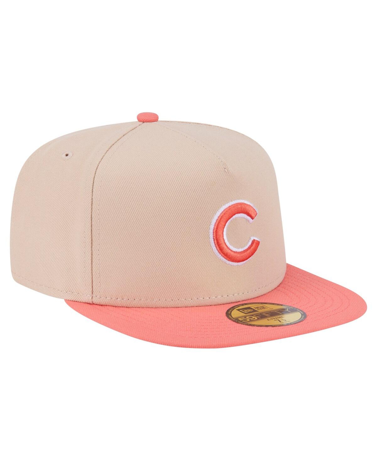 New Era Men's Light Beige/coral Chicago Cubs Two-tone Color Pack A-frame 59fifty Fitted Hat In Pink