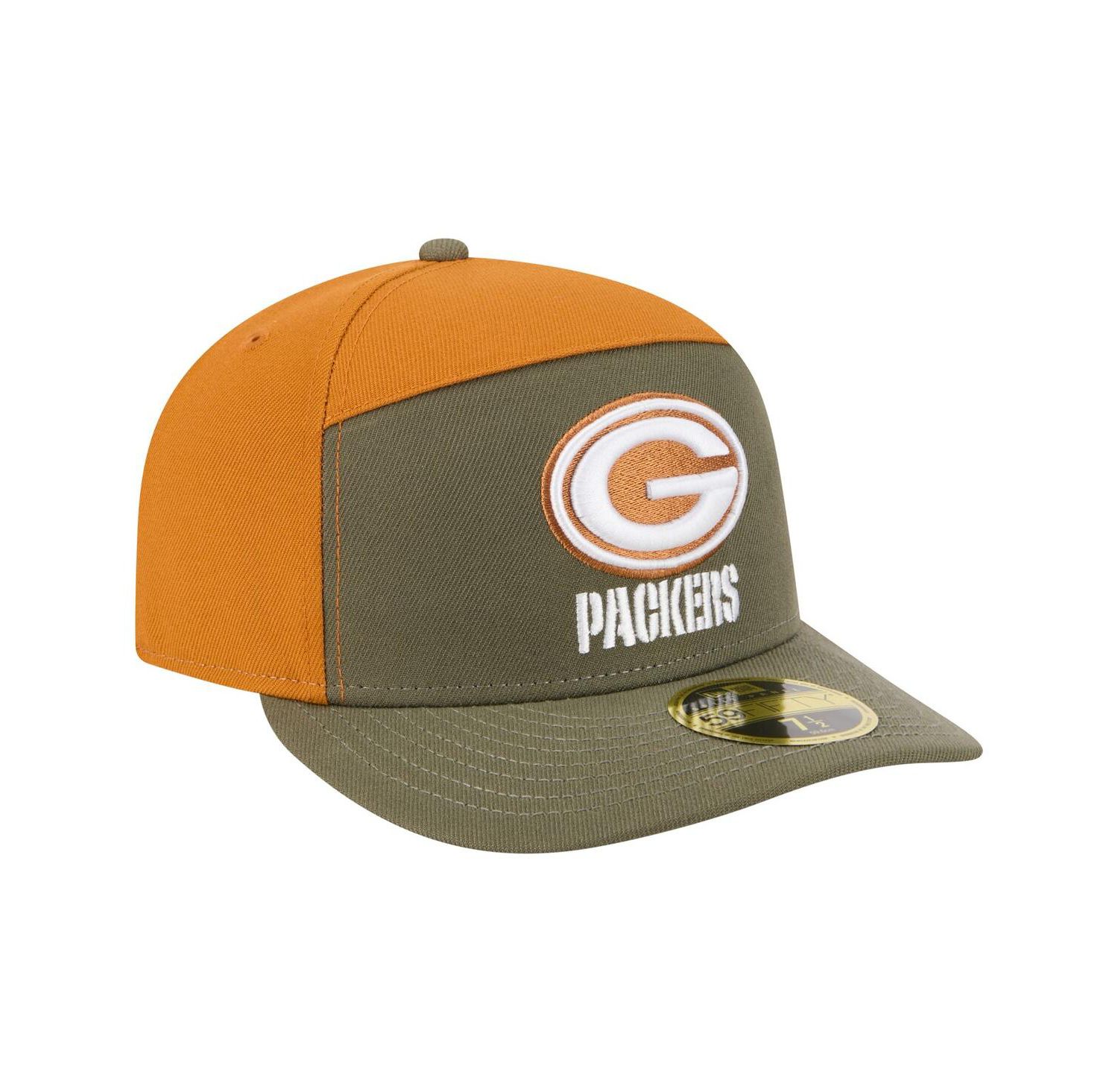 Men's Olive/Brown Green Bay Packers Two-Tone Color Pack Split Panel 59FIFTY Fitted Hat