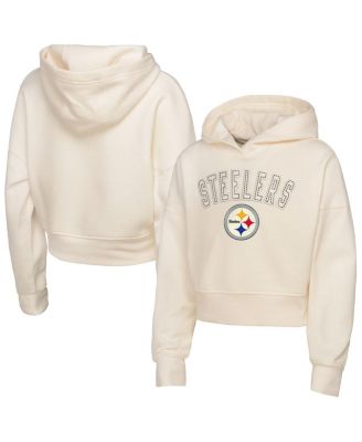 Outerstuff - Big Girls Cream Pittsburgh Steelers Oversized Cropped Blitz Hoodie