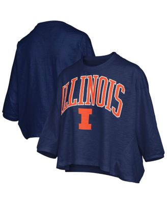 Pressbox - Women's Navy Illinois Fighting Illini Midi Arch Over Logo Oversized T-Shirt