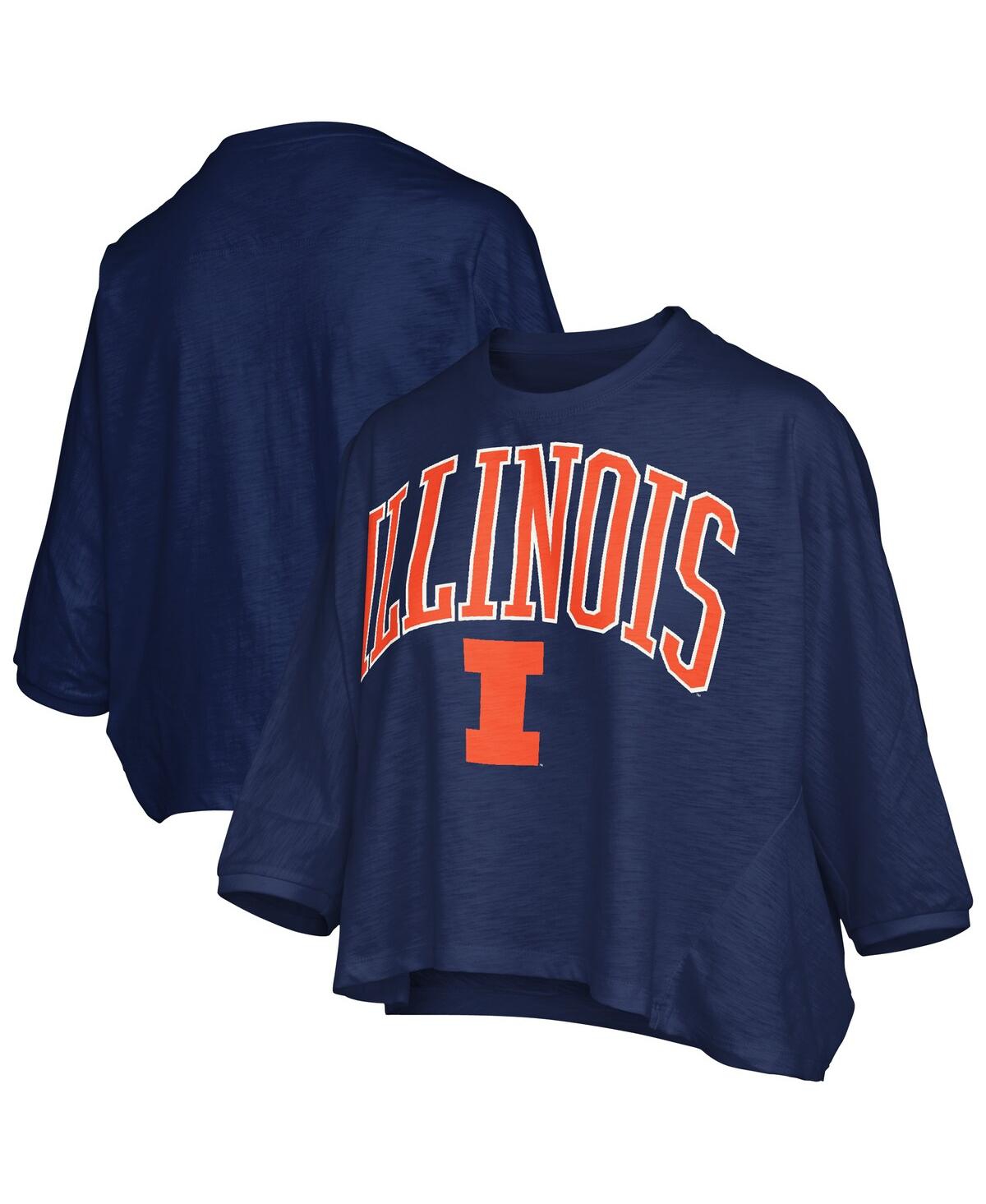 Pressbox Women's Navy Illinois Fighting Illini Midi Arch Over Logo Oversized T-shirt In Blue