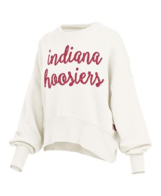 Women's Cream Indiana Hoosiers Oversized Chelsea Waist Length Pullover Sweatshirt