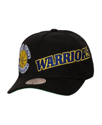 Mitchell & Ness - Men's Black Golden State Warriors Busted Logo Wordmark Wrap-Around Pro Pinch Adjustable Hat