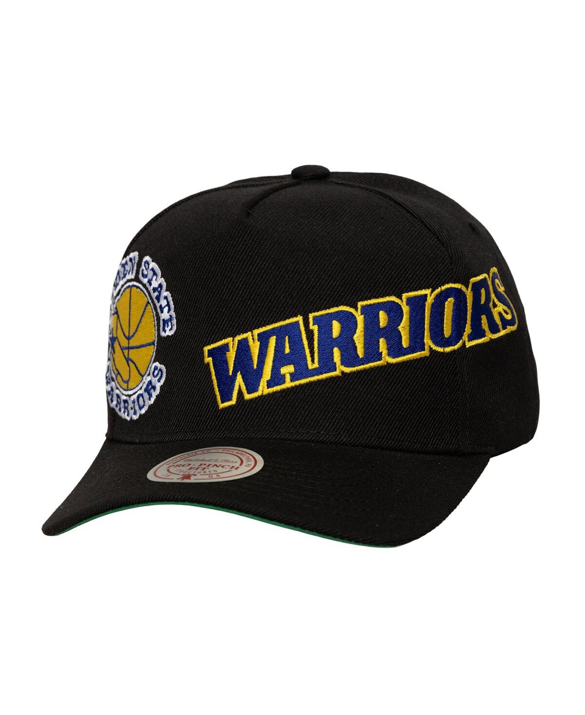 Mitchell & Ness Mitchell Ness Men's Black Golden State Warriors Busted Logo Wordmark Wrap-around Pro Pinch Adjustabl In Black