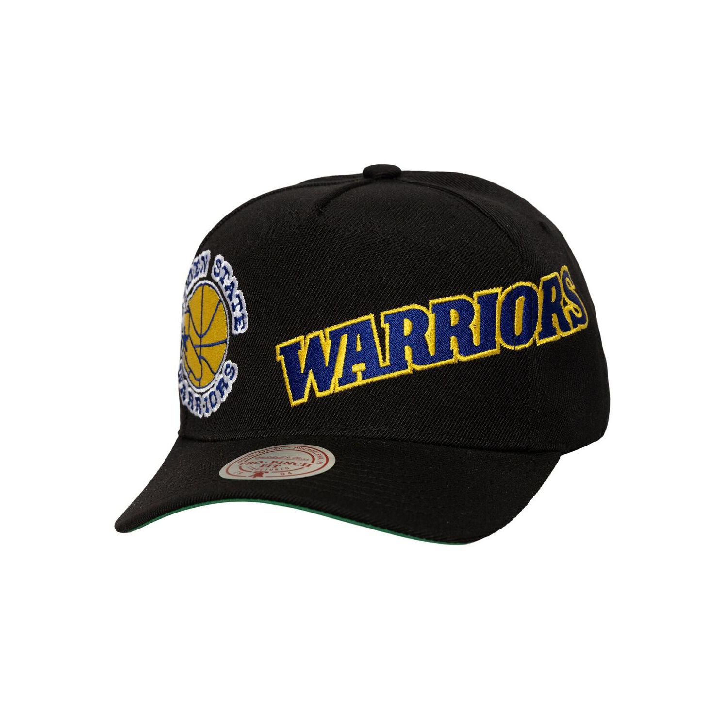 Mitchell Ness Men's Black Golden State Warriors Busted Logo Wordmark Wrap-Around Pro Pinch Adjustable Hat