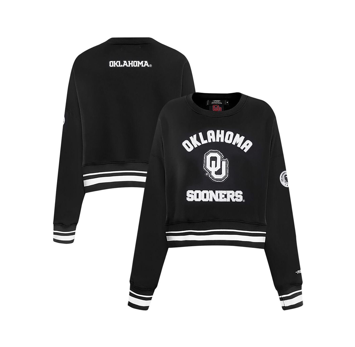 Women's Black Oklahoma Sooners Cropped Pullover Sweatshirt