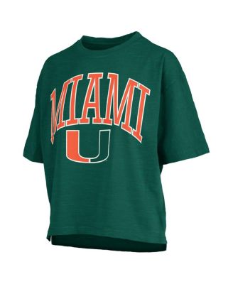 Women's Green Miami Hurricanes Nelson Arch Over Logo Waist Length Oversized Slub T-Shirt