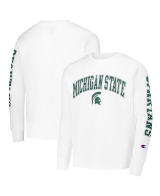 Champion - Big Boys and Girls White Michigan State Spartans Distressed Arch Over Logo Long Sleeve T-Shirt