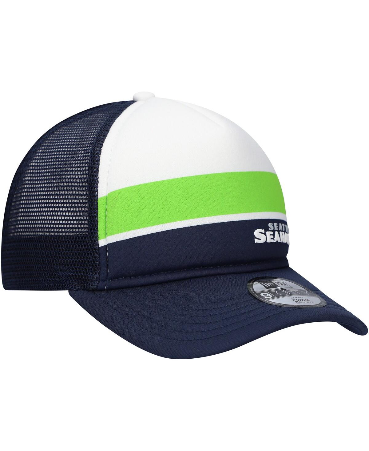 New Era Big Boys And Girls College Navy Seattle Seahawks Sport Night Color Block 9forty A-frame Trucker Adju In Black