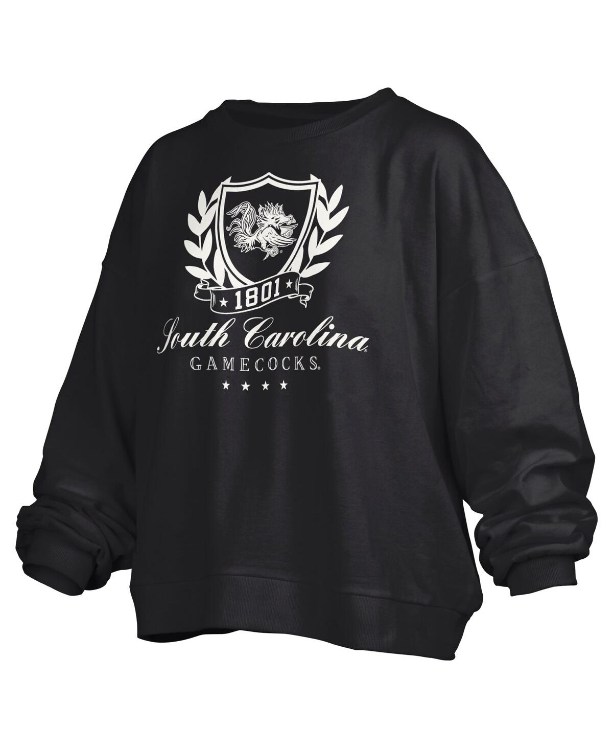 Pressbox Women's Black South Carolina Gamecocks Big Aug Script Janice Oversized Pullover Sweatshirt In Black