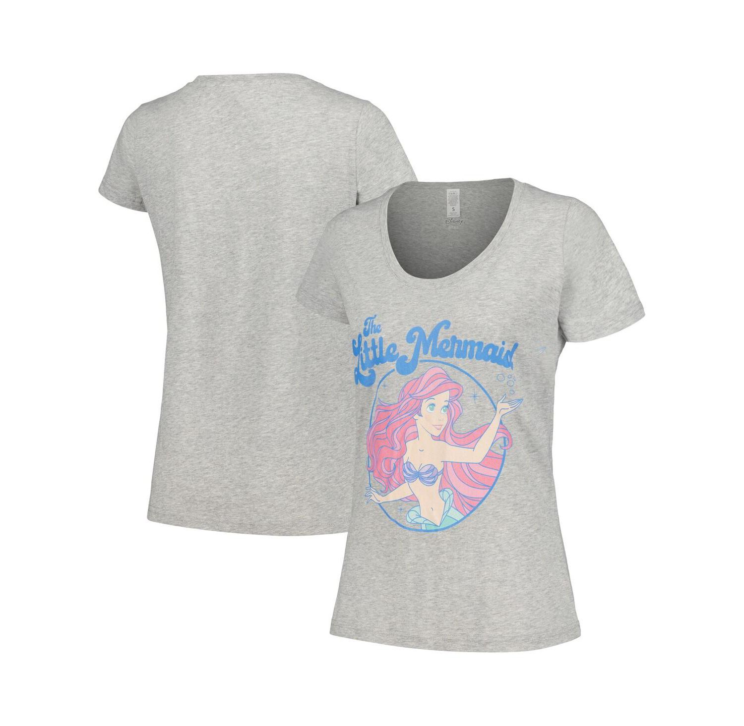 Women's Heather Gray The Little Mermaid Faded Ariel Scoop Neck T-Shirt