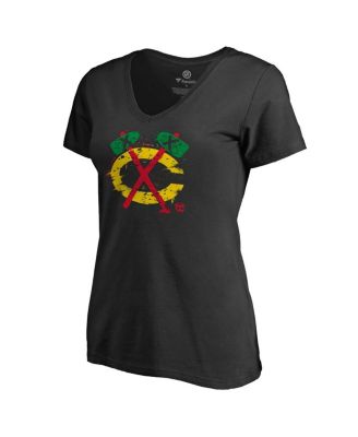 Mto Label Women's Black Chicago Blackhawks Splatter Logo V-Neck T-Shirt