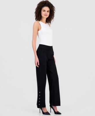 Women's High-Rise Wide-Leg Button-Hem Pants