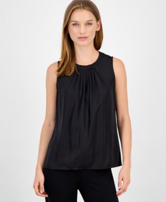 Anne Klein - Women's Sleeveless Pleated-Neck Blouse