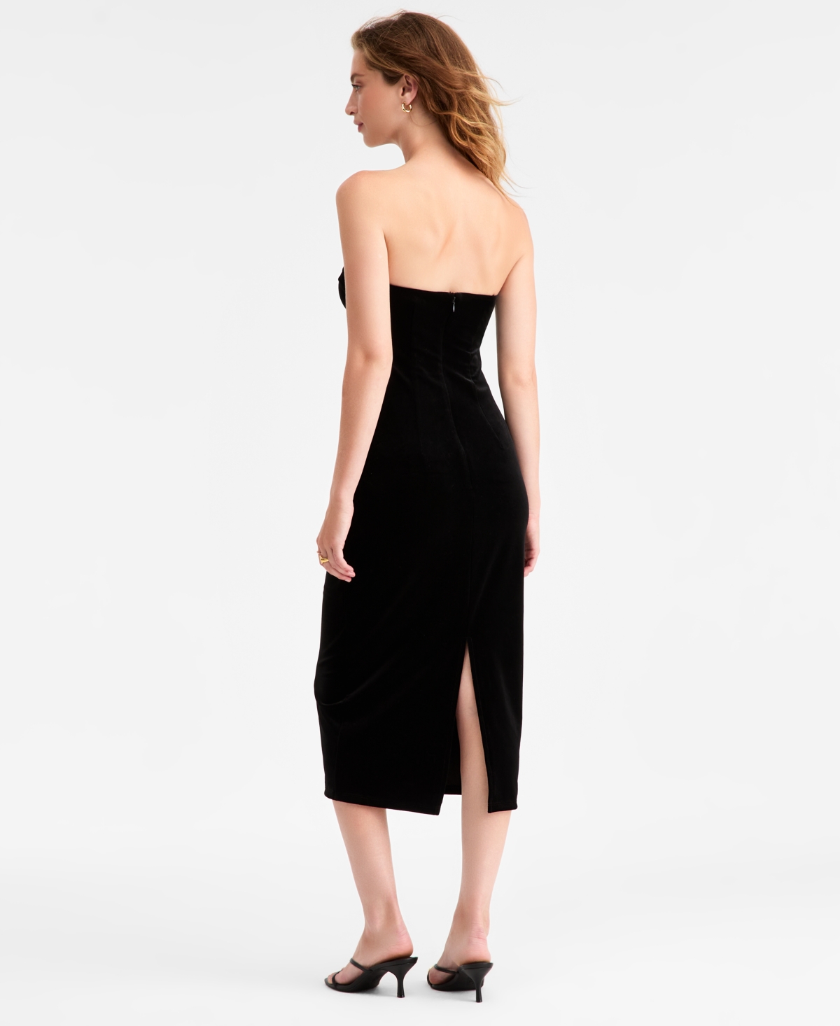 Bar Iii Women's Velvet Hardware Midi Dress, Macy's Exclusive In Black