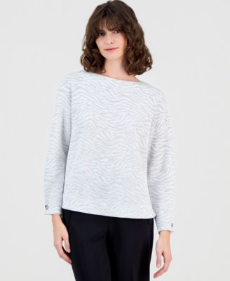 Anne Klein - Women's Animal Print Boat Neck Sweater
