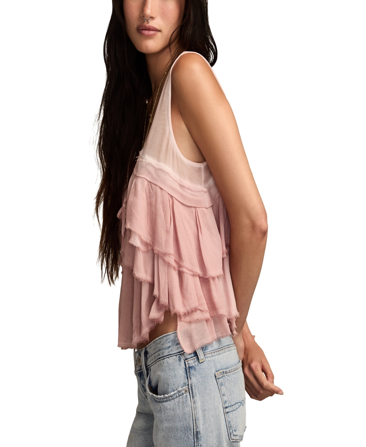 Lucky Brand Flyaway Ruffle Tank Top In Pink