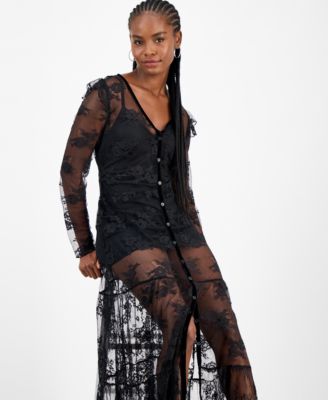 Women's Lace Velvet-Trim Maxi Dress, Macy's Exclusive