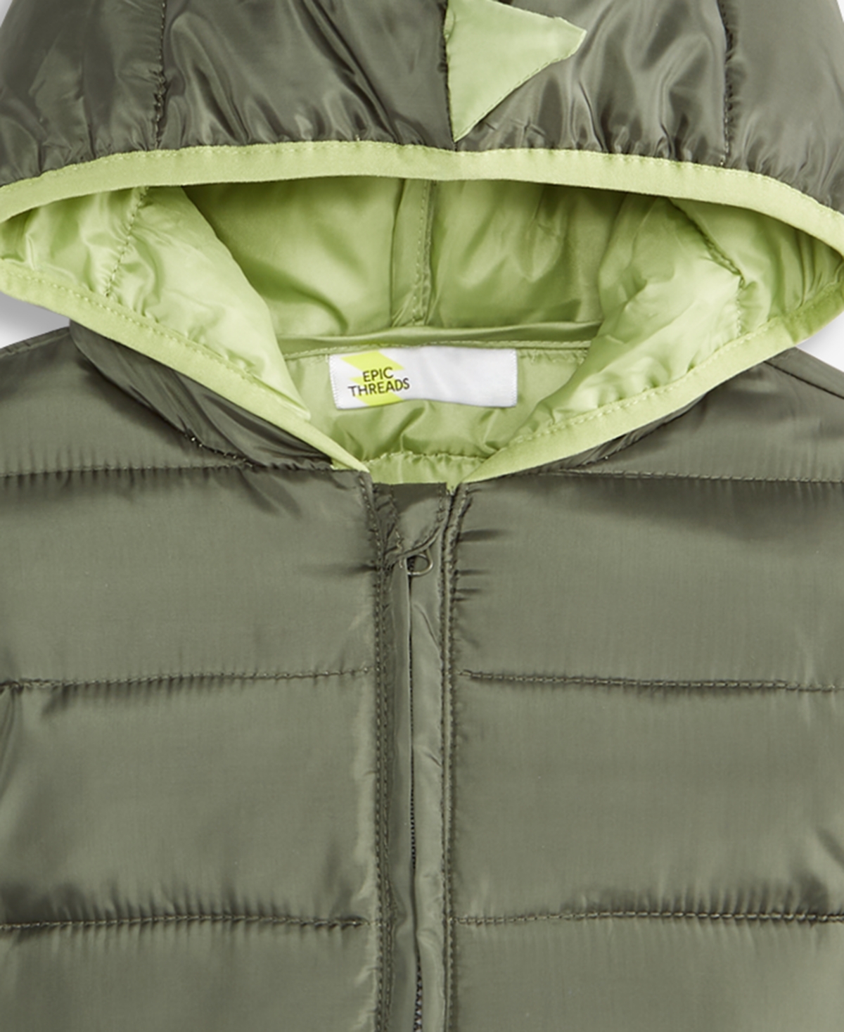 Epic Threads Boys Toddler 2t-4t Dino Puffer Hooded Jacket, Macy's Exclusive In Green
