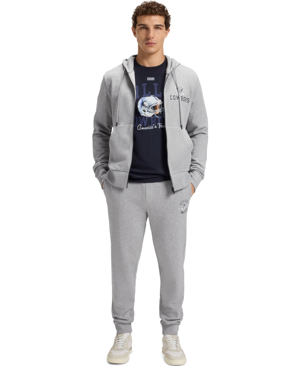 Hugo Boss X Dallas Cowboys Zip-up Hoodie With Alternative Logo In Gray