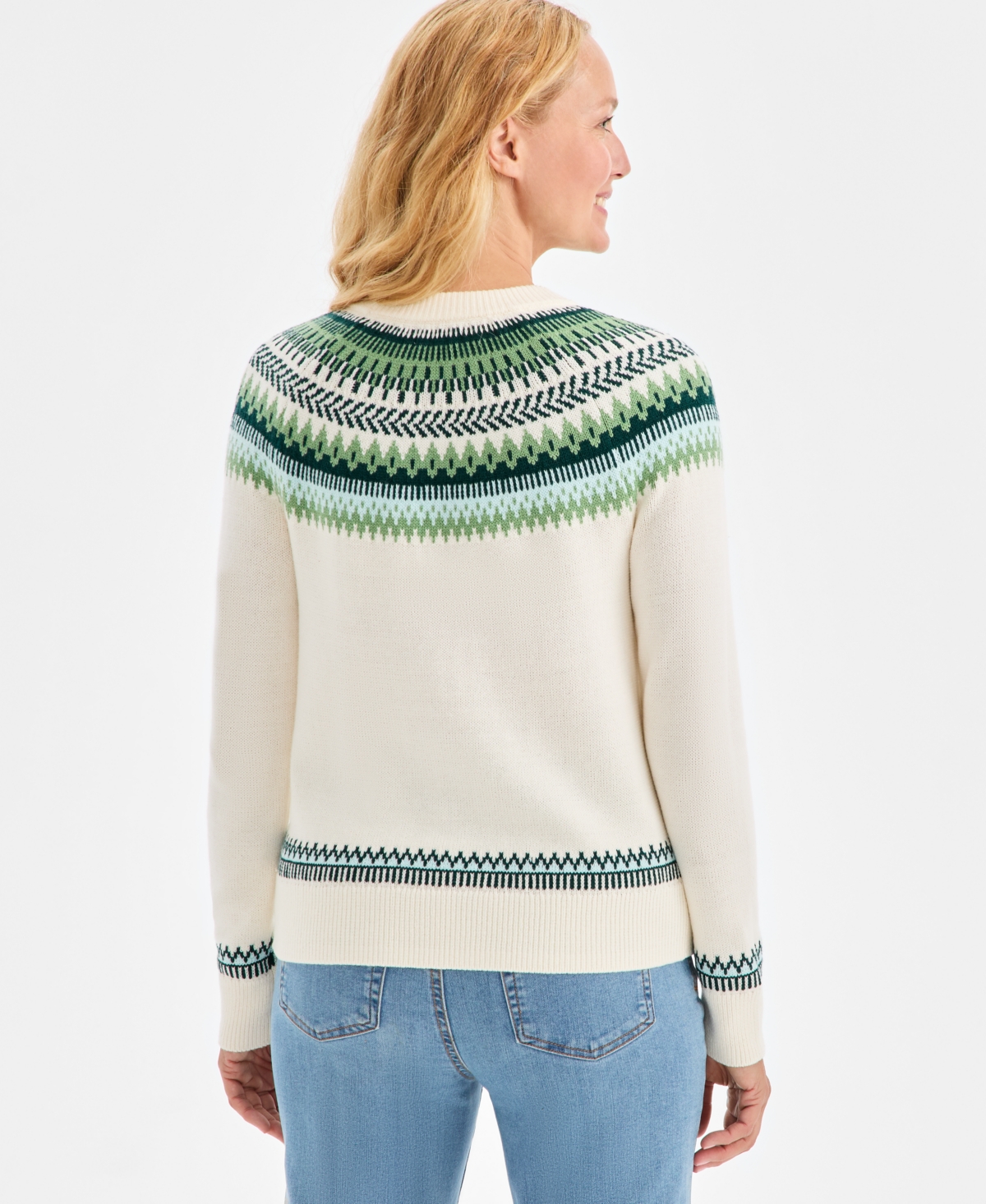 Style & Co Women's Crewneck Fair Isle Sweater, Macy's Exclusive In White