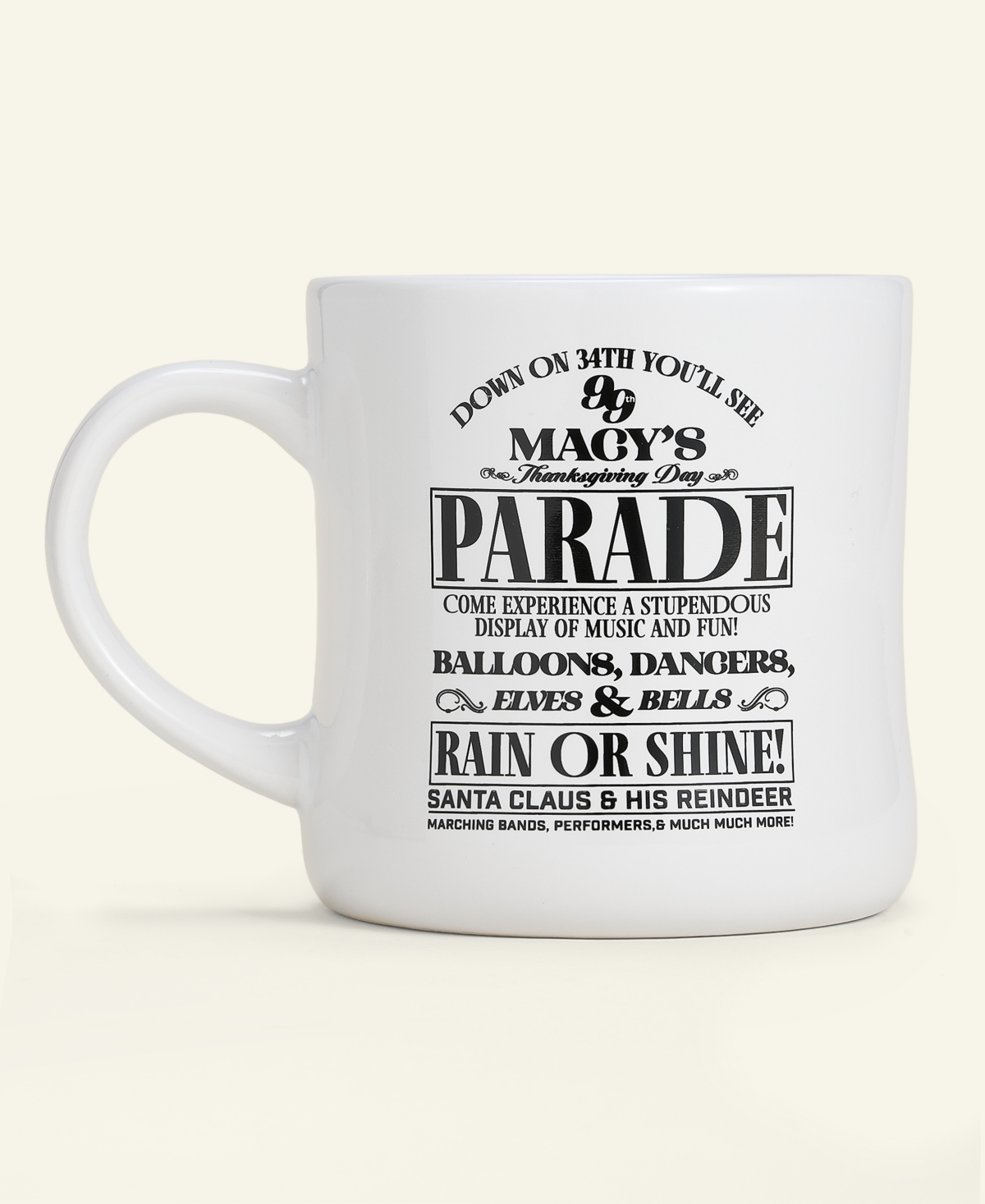 Macy's 99th Thanksgiving Day Parade Commemorative Newspaper Print Coffee Mug,  Exclusive In White