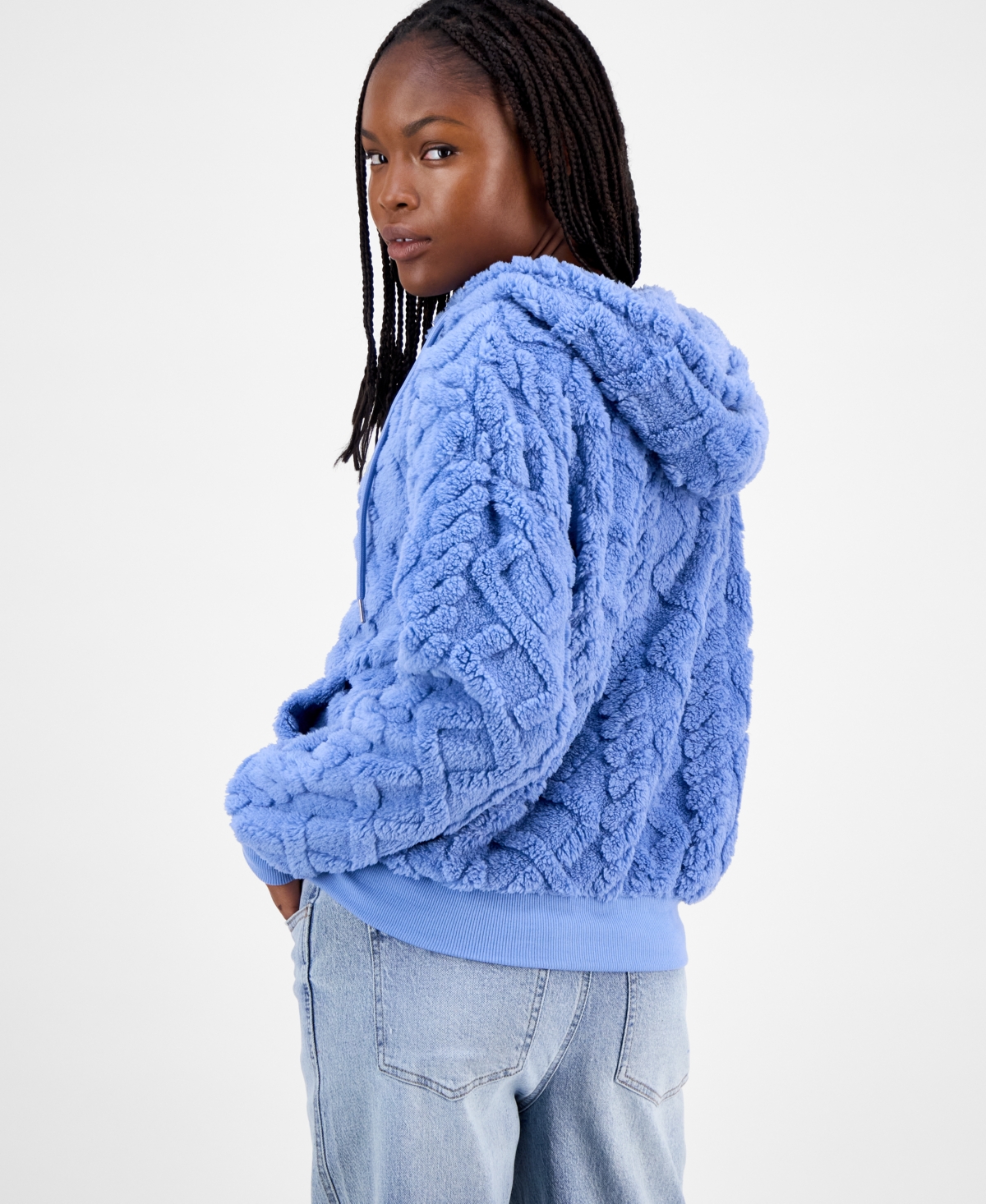 Madden Girl Juniors' Embossed Cable Zip-Up Hoodie
