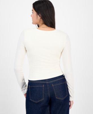 Juniors' Square-Neck Long-Sleeve Knit Top