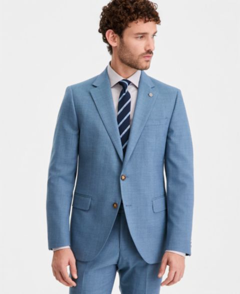 Мужские куртки Ted Baker Modern-Fit Wool-Blend Light Blue Solid Suit Separates, цвет: Светлый синий