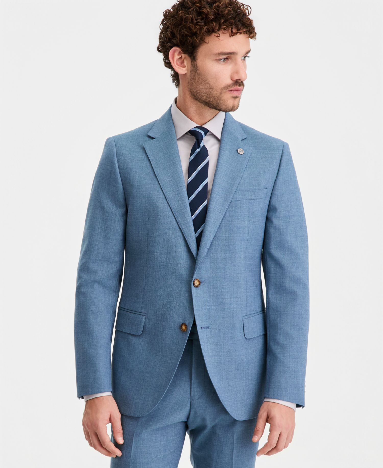 Men's Modern-Fit Wool-Blend Light Blue Solid Suit Separates Jacket