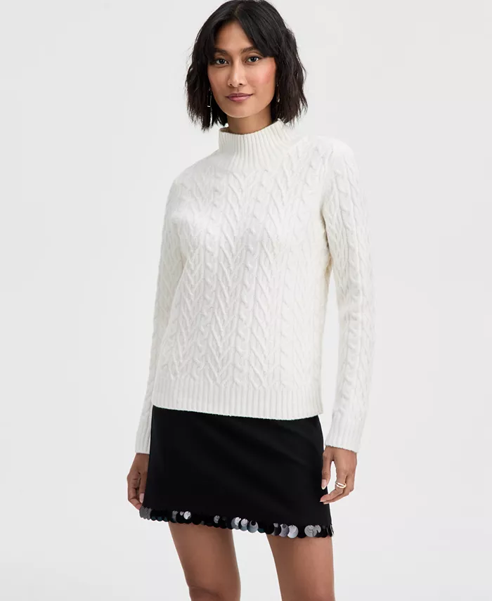 Women's Mock-Neck Cable Sweater - thumbnail 4