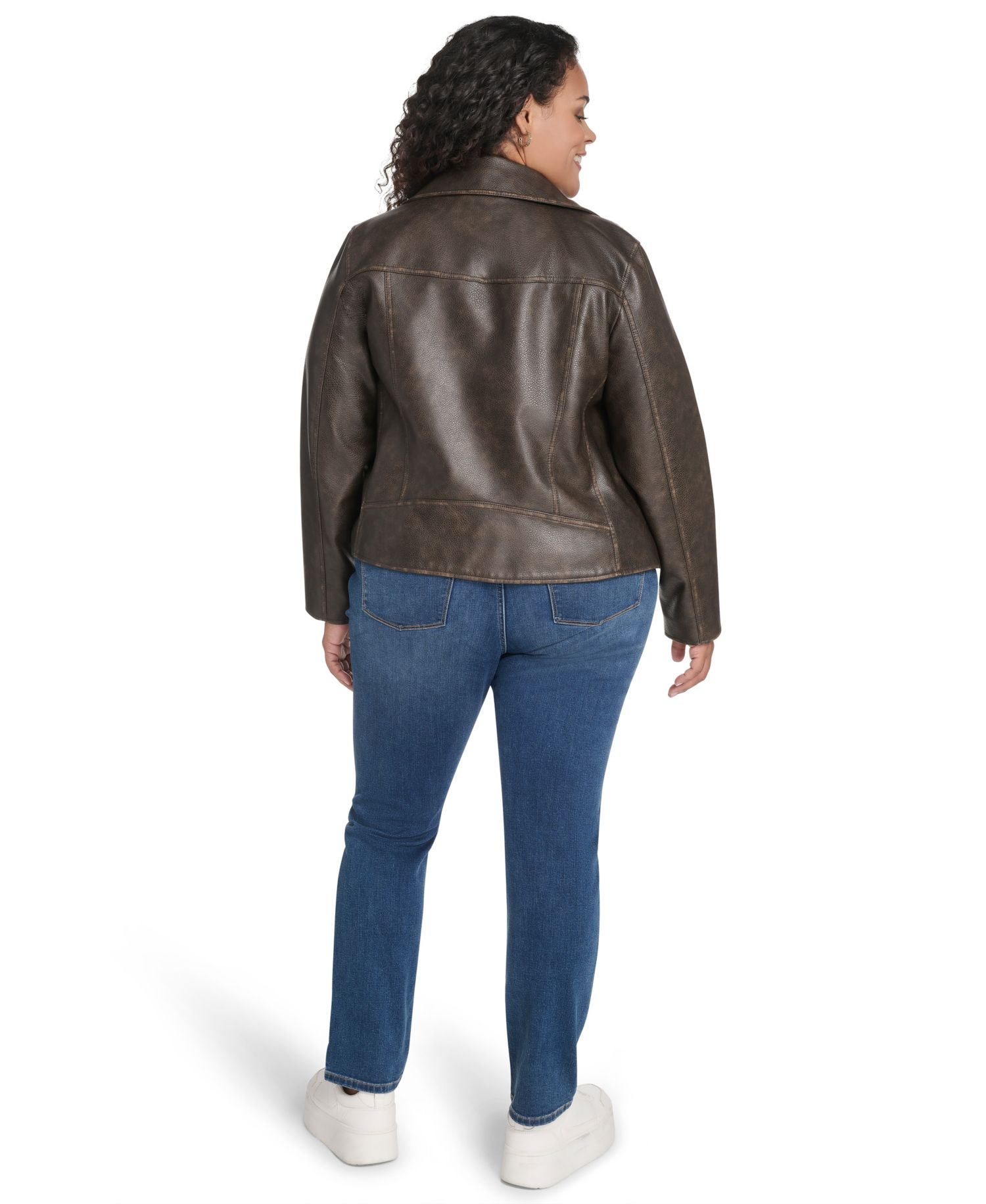 Plus Size Faux-Leather Long Sleeve Moto Jacket