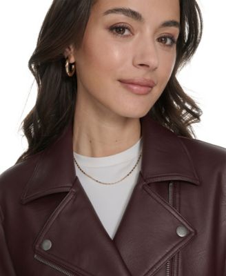 Women's Faux-Leather Asymmetric-Zip Moto Jacket