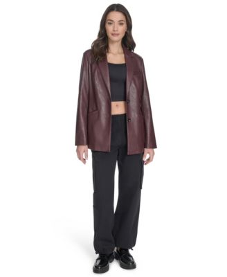 Women's Single-Breasted Faux-Leather Blazer