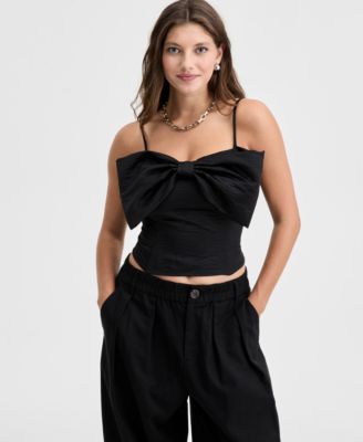 On 34th - Woven Solid Bow Bandeau Top