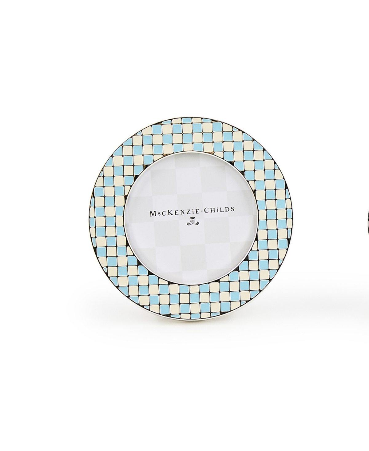 Mackenzie-childs Mackenzie Childs Set Of Three Celebrate Baby Blue Assorted Frames In White