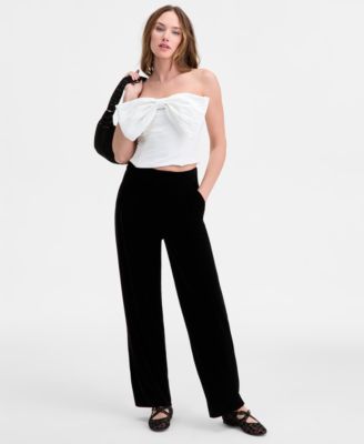 On 34th - Women's Solid Velvet Wide-Leg Pants
