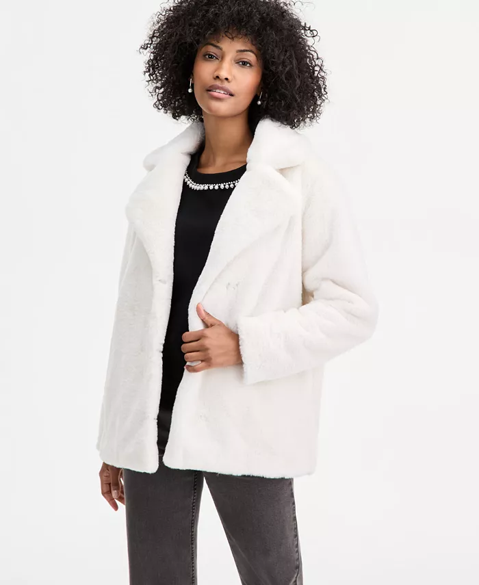 Women's Woven Sketchy Leopard-Print Faux-Fur Coat