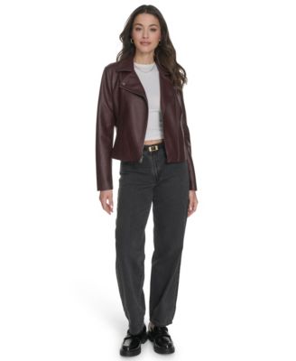 Women's Faux-Leather Asymmetric-Zip Moto Jacket