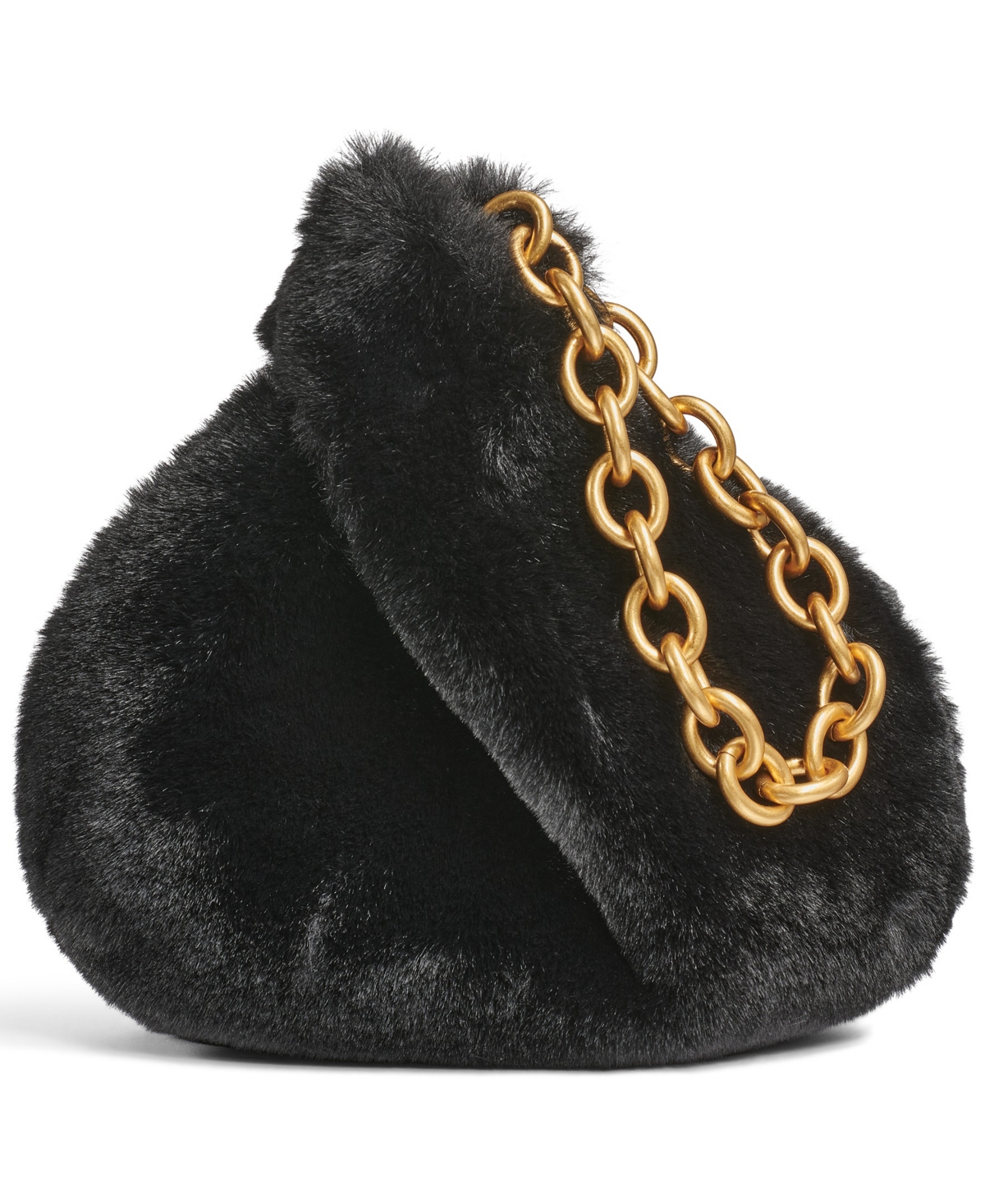 Donna Karan Lawrence Faux Fur Wristlet Wallet With Chain Strap In Sand