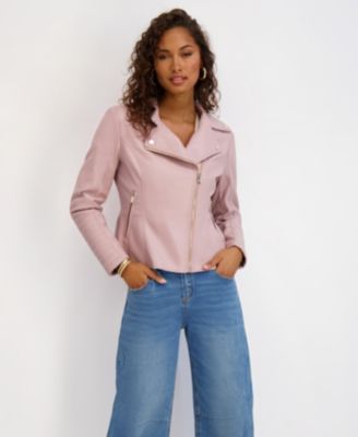 Women's Asymmetrical PU Peplum Moto Jacket with Quilting Details