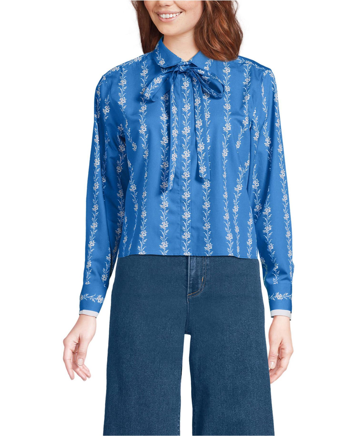 Women's Carefree Cotton Shirt with Removable Bow