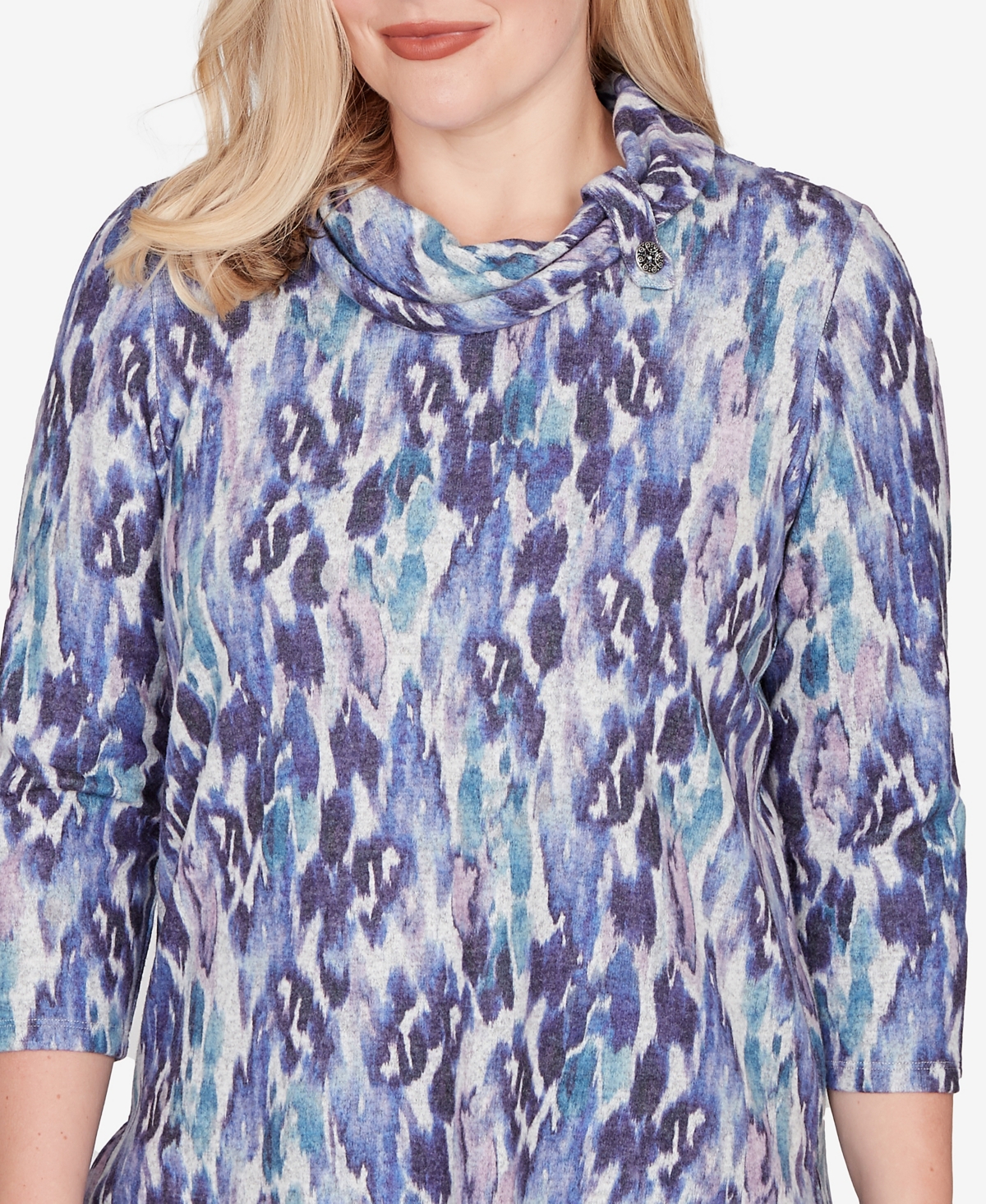 Alfred Dunner Petite Lake Champlain Animal Melange Three Quarter Sleeve Top In Multi